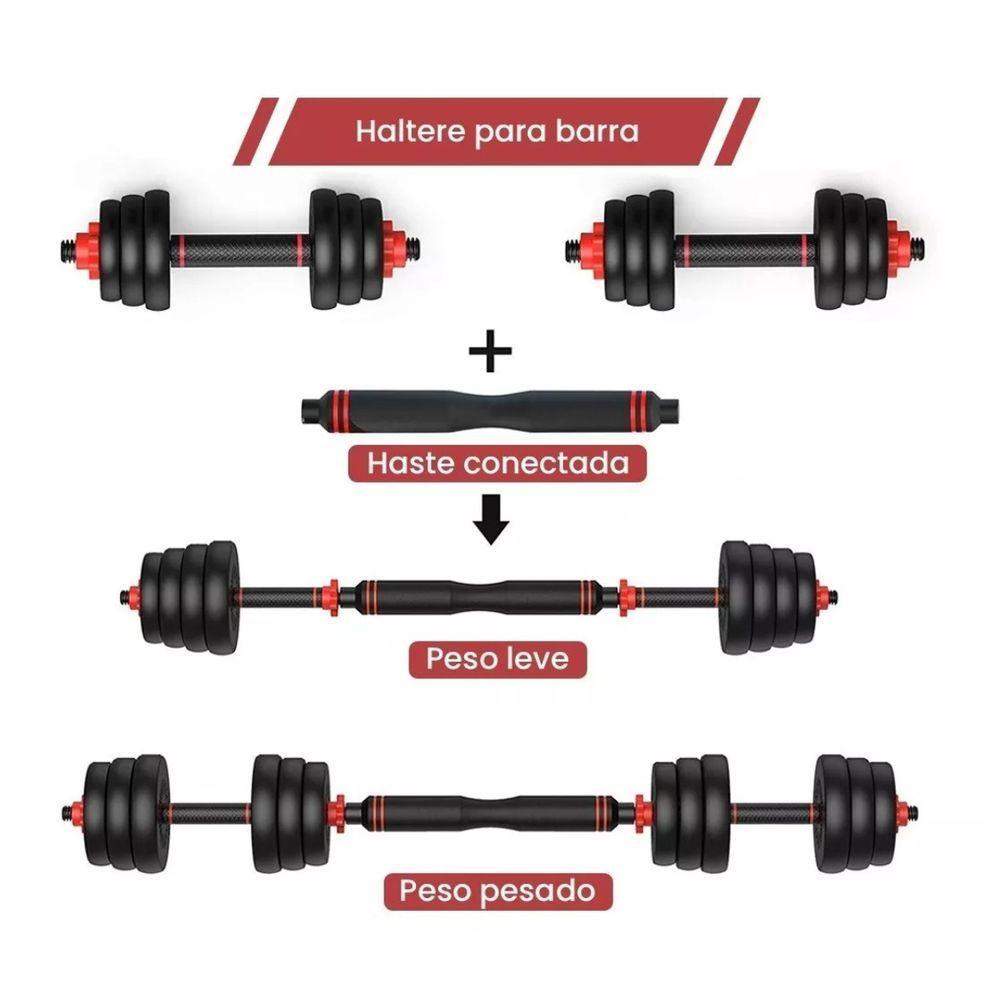 Kit Halteres 6 Em 1 Peso Musculação Até 40kg Ajustável Halter, Kettlebell, Anilha Preto-vermelho - 4