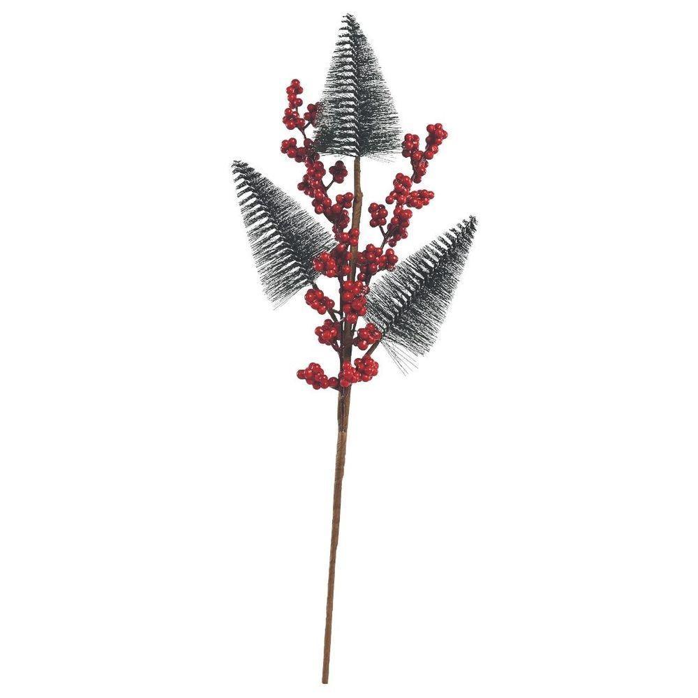 Jogo 2 Galhos Decor Natal 3 Pinheiros Nevados E Berries 48cm - Magizi - 7
