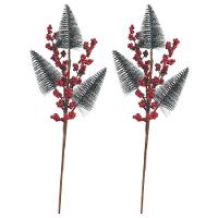 Jogo 2 Galhos Decor Natal 3 Pinheiros Nevados E Berries 48cm - Magizi - 1