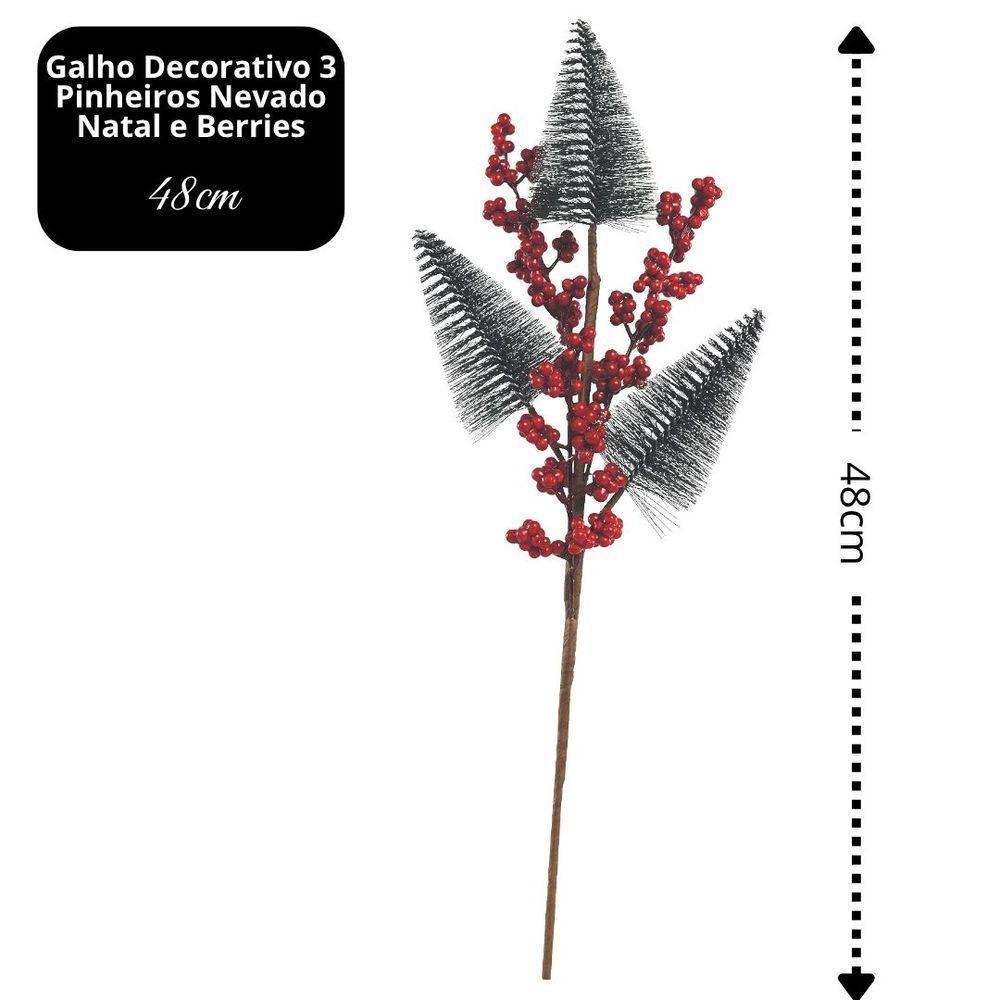 Galho Decorativo Natal 3 Pinheiros Nevados E Berries 48cm - Magizi - 5