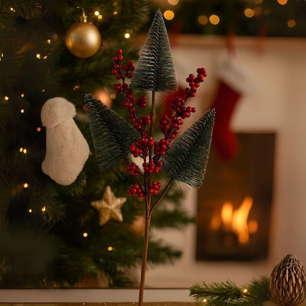 Galho Decorativo Natal 3 Pinheiros Nevados E Berries 48cm - Magizi - 6
