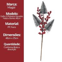 Galho Decorativo Natal 3 Pinheiros Nevados E Berries 48cm - Magizi - 7