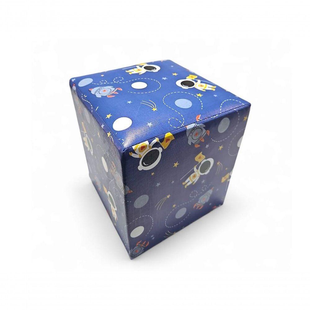 Mini Puff Banqueta Quadrado Cubo Decorativo Courino E Suede Astronauta Courino - 2