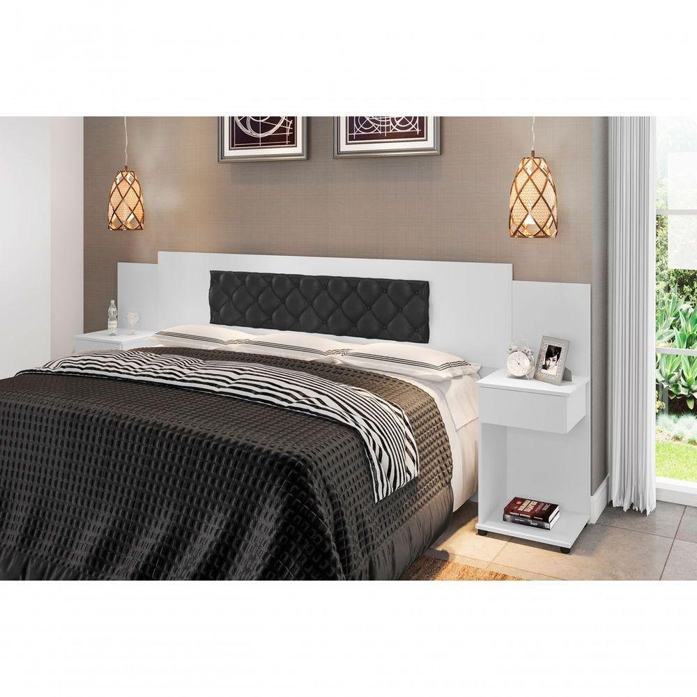 Cabeceira Box Bruna Branco Com Capitonê Preto - 2