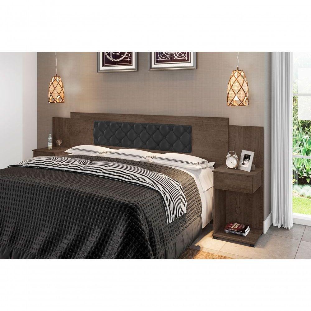 Cabeceira Box Bruna Chocolate Com Capitonê Preto - 2