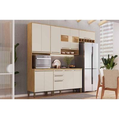 Cozinha Completa Nápoli Prime 8 Portas 2 Gavetas MDF 120cm Amêndoa Off White