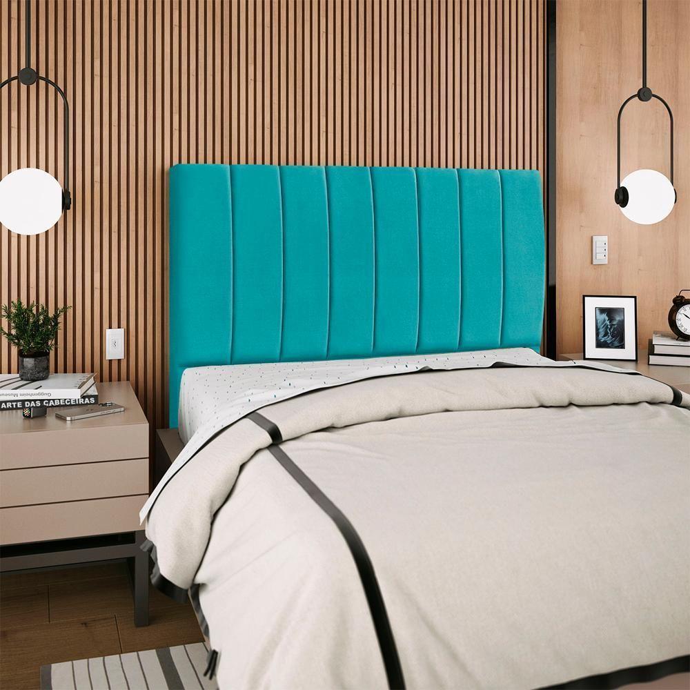 Cabeceira Casal 140 Cm Com Frame Dalia Suede Azul Turquesa Artte Azul Turquesa - 8