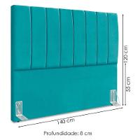 Cabeceira Casal 140 Cm Com Frame Dalia Suede Azul Turquesa Artte Azul Turquesa - 2