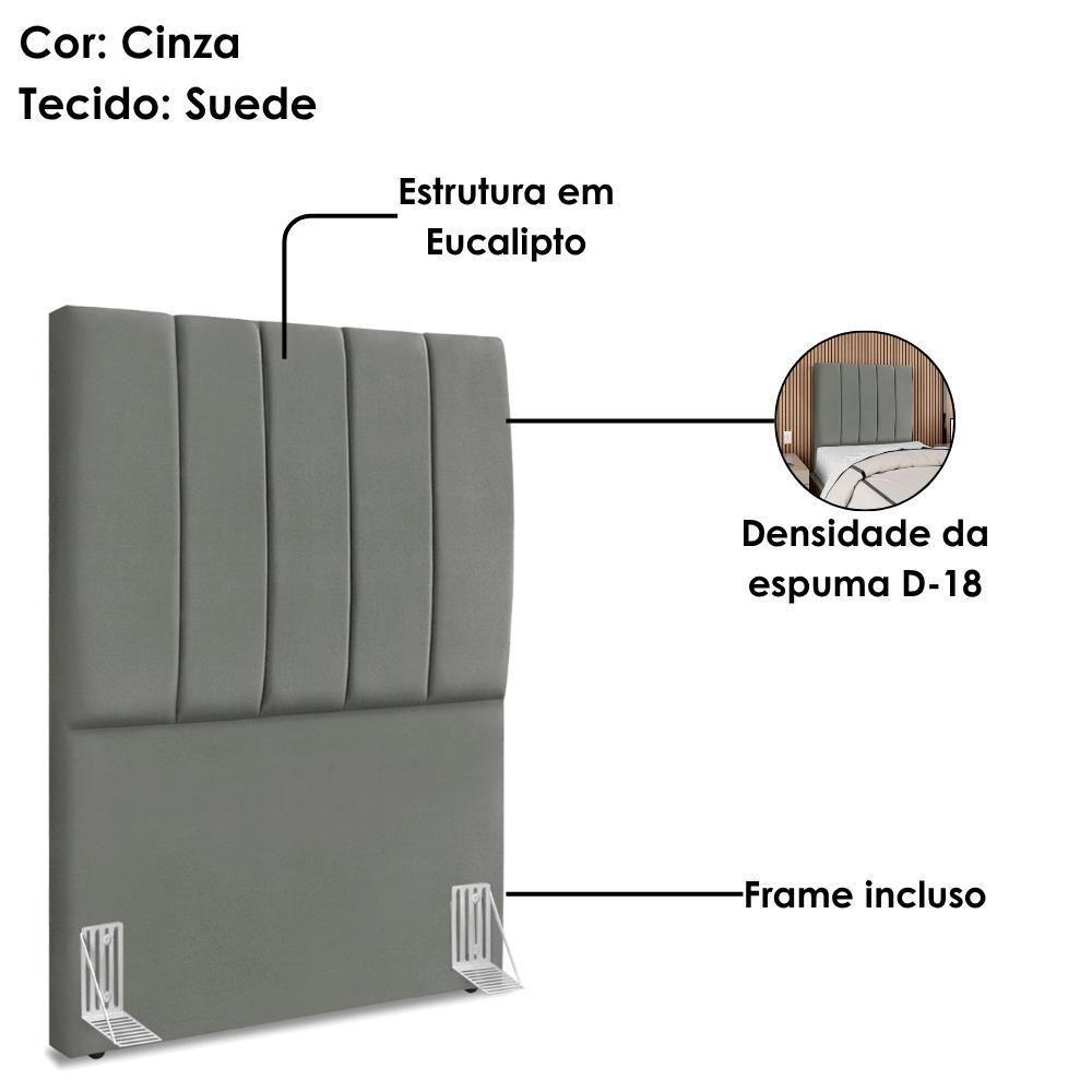 Cabeceira Solteiro 100 Cm Com Frame Dalia Suede Cinza Artte Cinza - 4