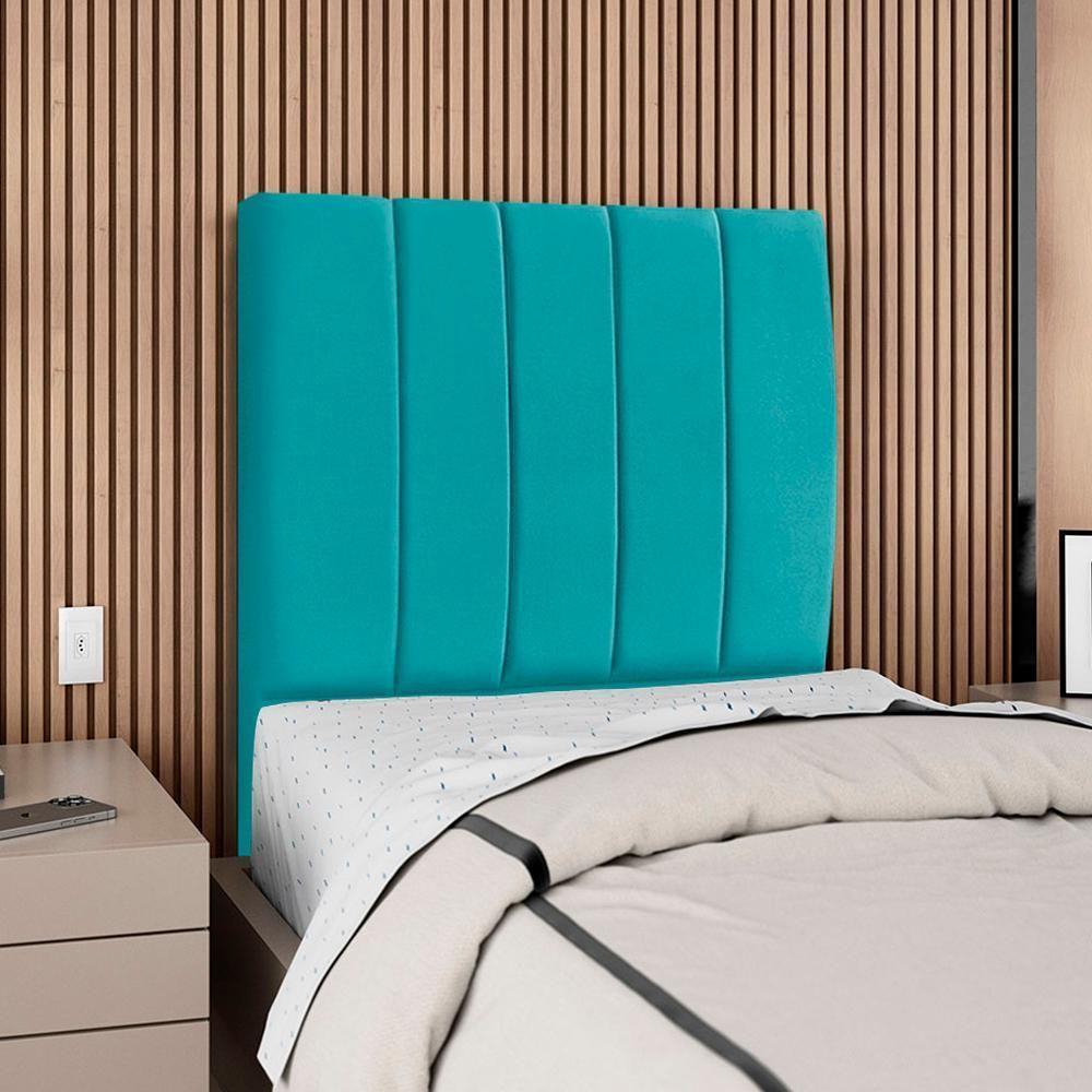 Cabeceira Solteiro 100 Cm Com Frame Dalia Suede Azul Turquesa Artte Azul Turquesa - 2