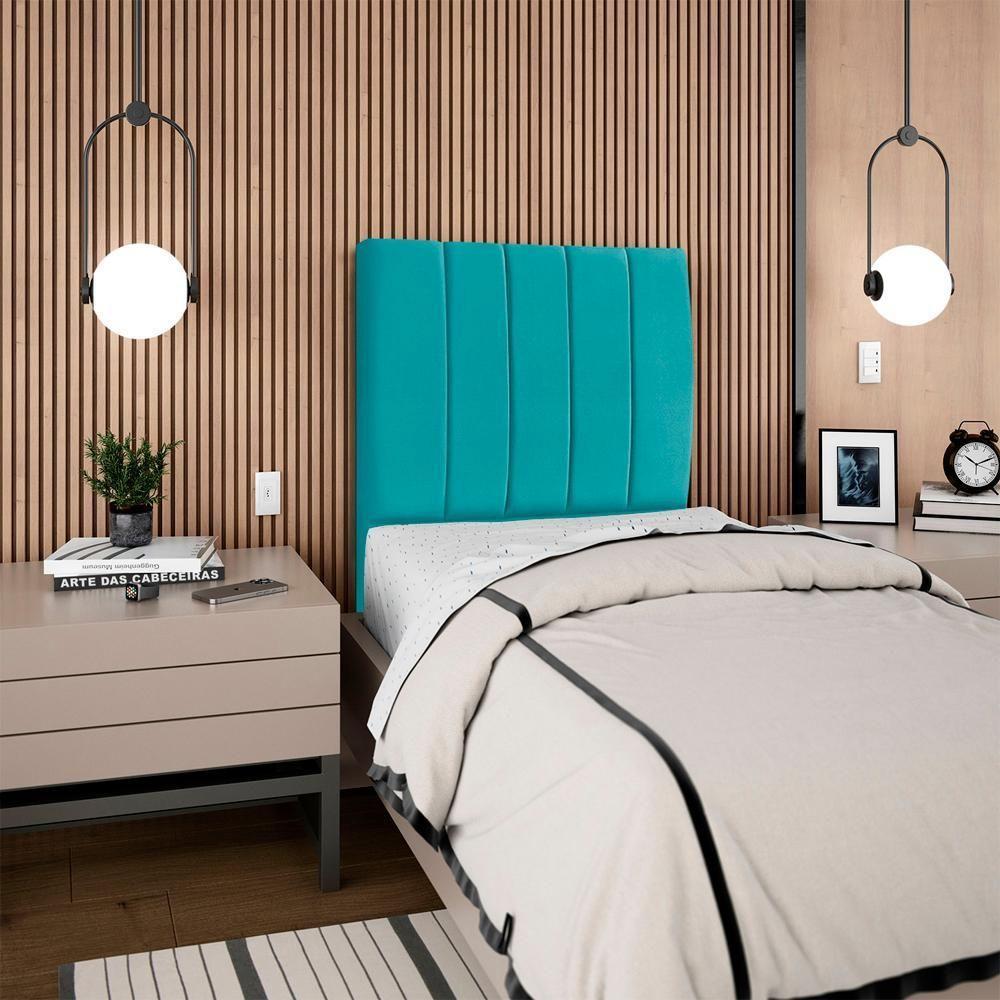 Cabeceira Solteiro 100 Cm Com Frame Dalia Suede Azul Turquesa Artte Azul Turquesa - 8