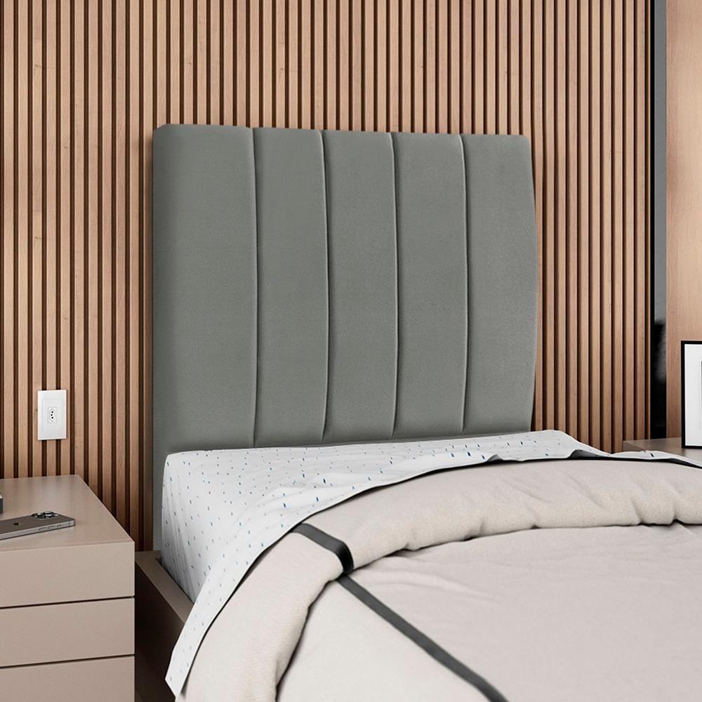 Cabeceira Solteiro 90 Cm Com Frame Dalia Suede Cinza Artte Cinza - 7