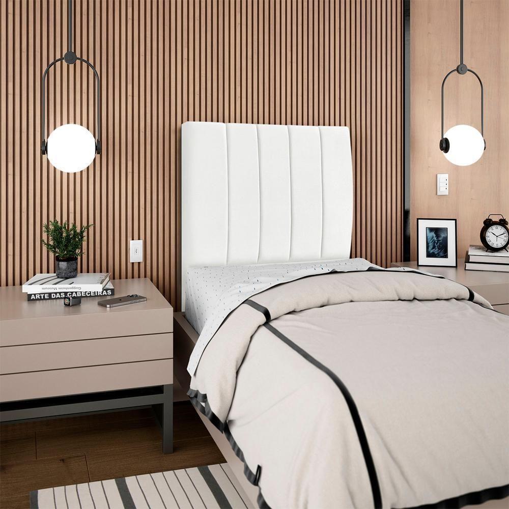 Cabeceira Solteiro 90 Cm Com Frame Dalia Suede Branco Artte Branco - 8