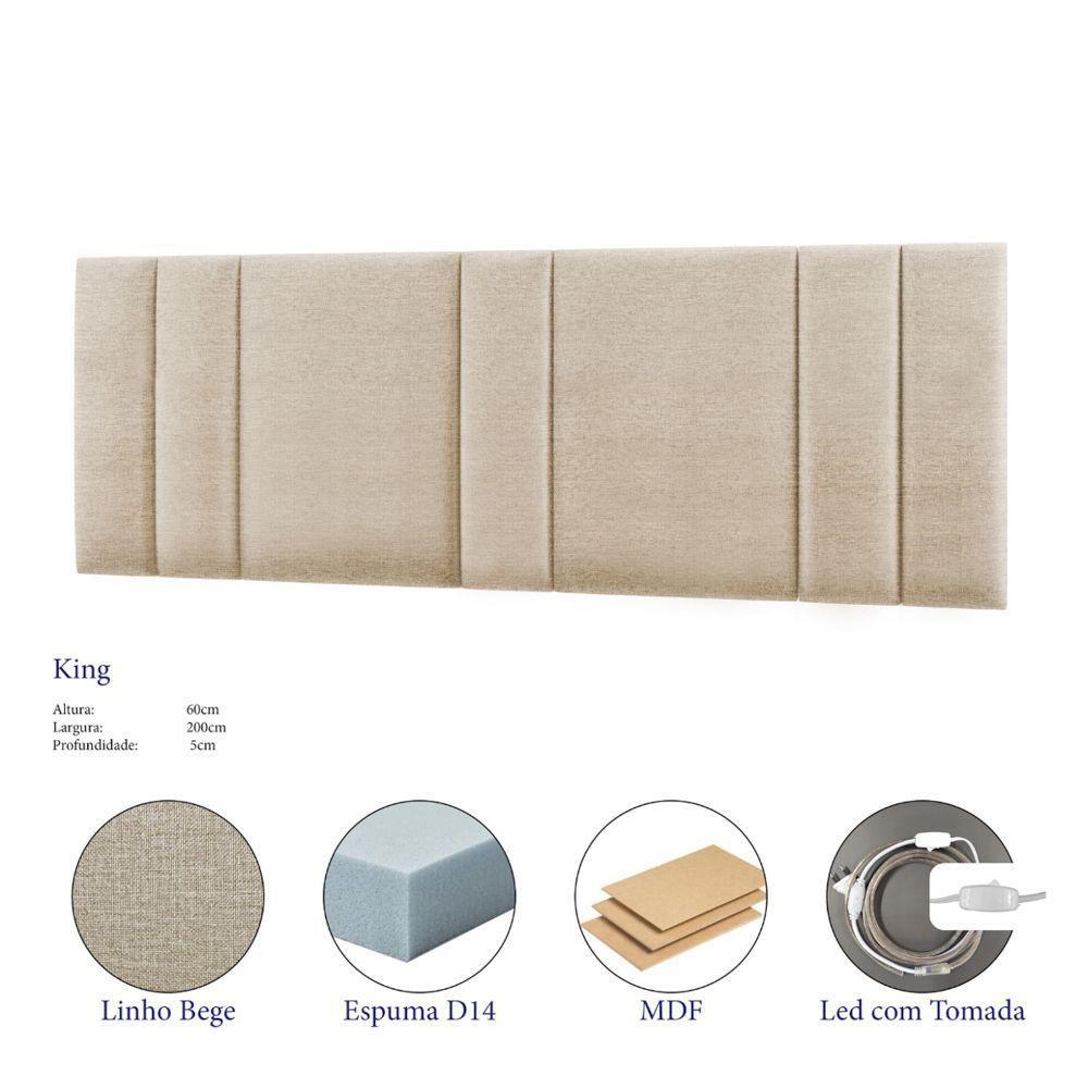 Cabeceira Painel Cama Box King Size Siri 200cm Com Led Linho Bege - Desk Design - 3