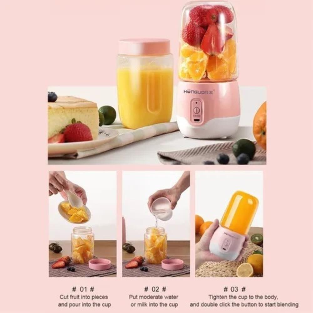 Liquidificador Portatil Sem Fio Mixer Blender Rosa Mini Processador Smoothie Sucos Vitamina Fitness Usb Recarregavel - 5