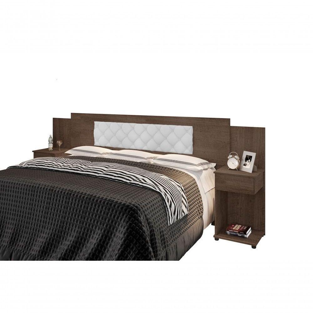 Cabeceira Box Bruna Chocolate Com Capitonê Branco - 1