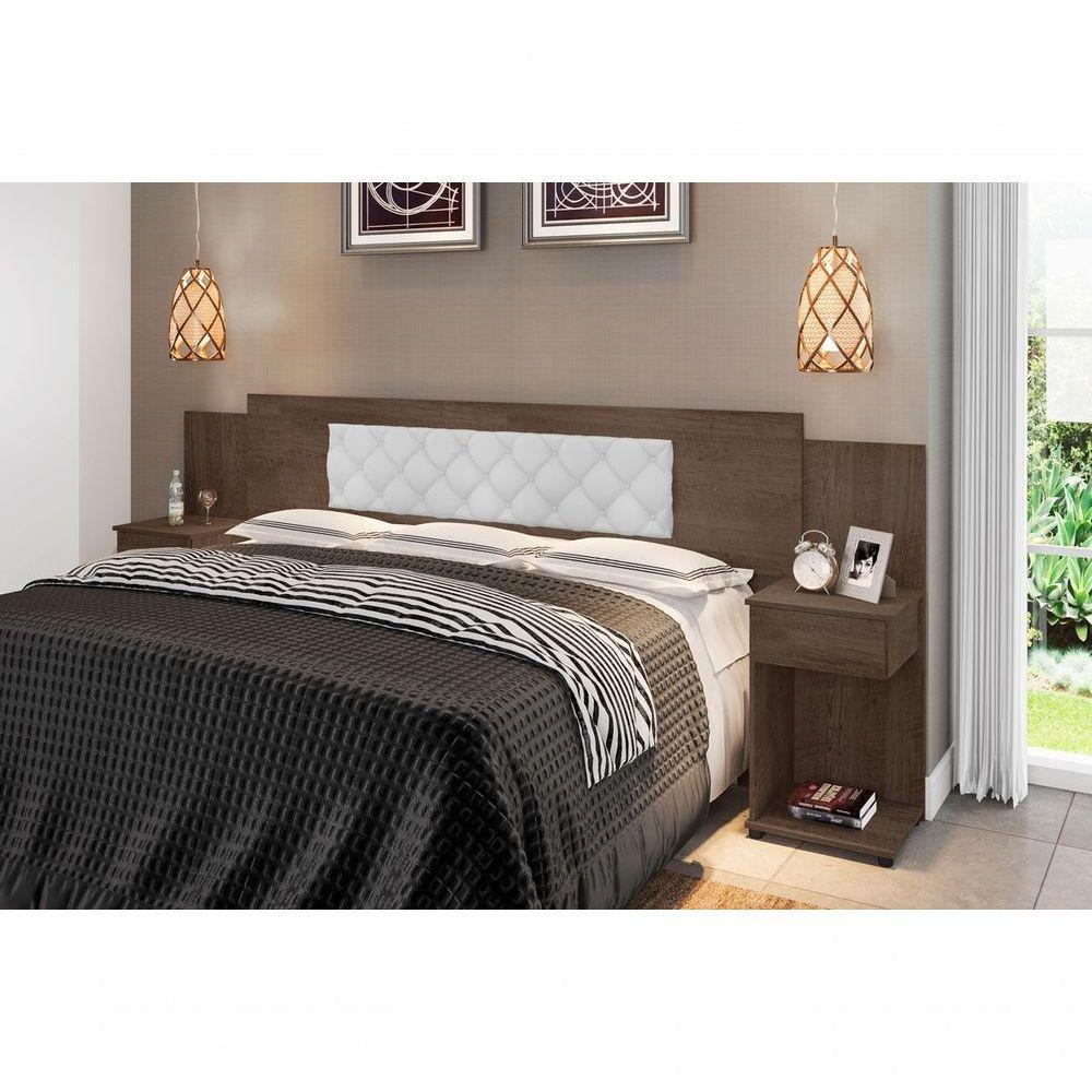 Cabeceira Box Bruna Chocolate Com Capitonê Branco - 2