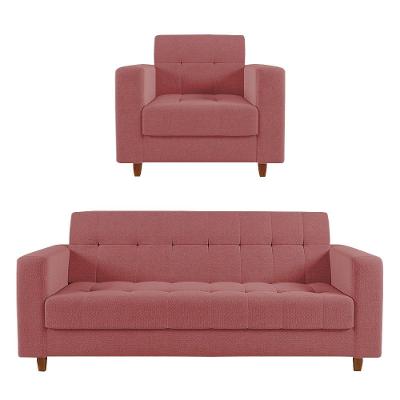 Kit Sofá 03 Lugares E 01 Poltrona Arezzo Linho Whiski Rose