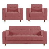 Kit Sofá 03 Lugares 02 Poltronas Arezzo Linho Pés Chanfrado - 1