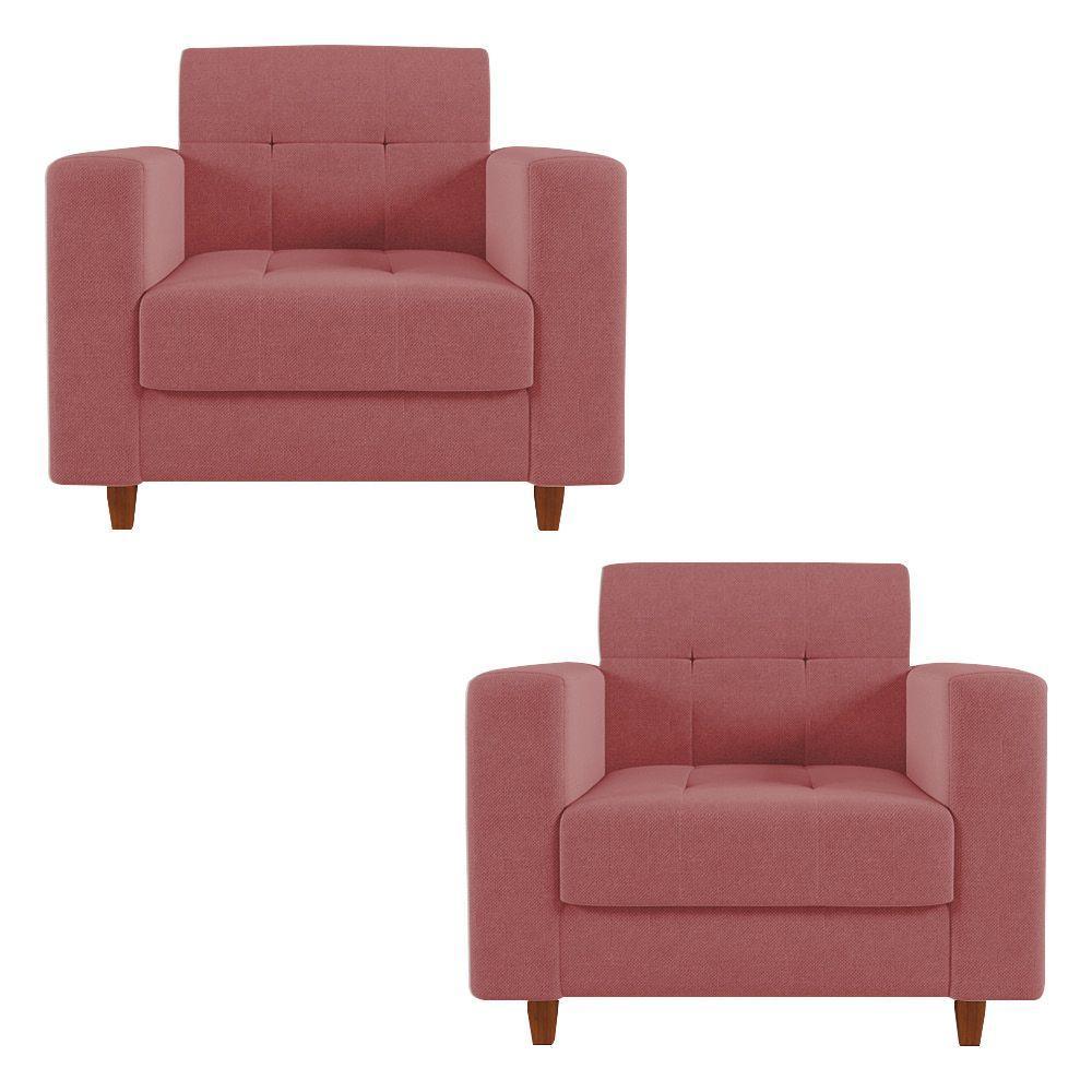Kit 02 Poltronas Arezzo Linho Whiski Rose A106 Pés Chanfrado - 1