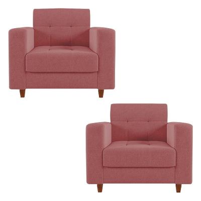 Kit 02 Poltronas Arezzo Linho Whiski Rose A106 Pés Chanfrado