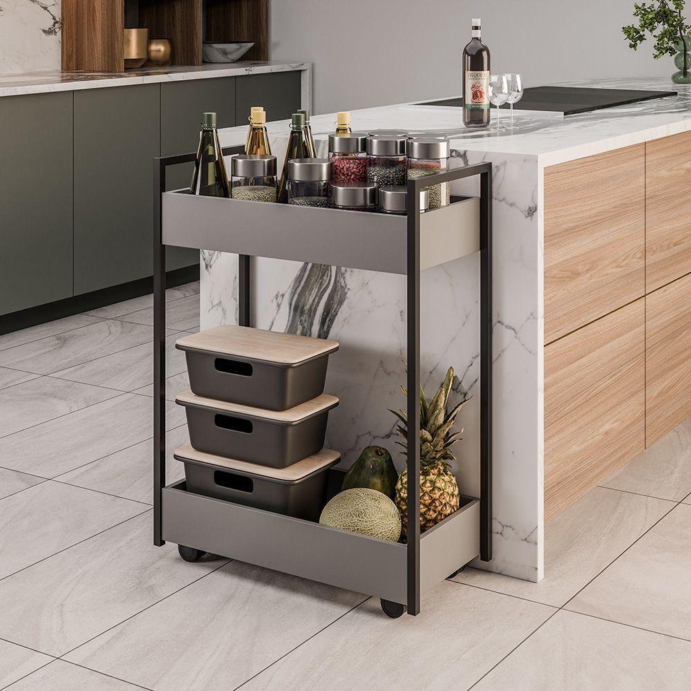 Carrinho Gourmet Auxiliar Para Cozinha 2 Prateleiras Noah Grafite-preto M13 M12 - D'rossi - 1