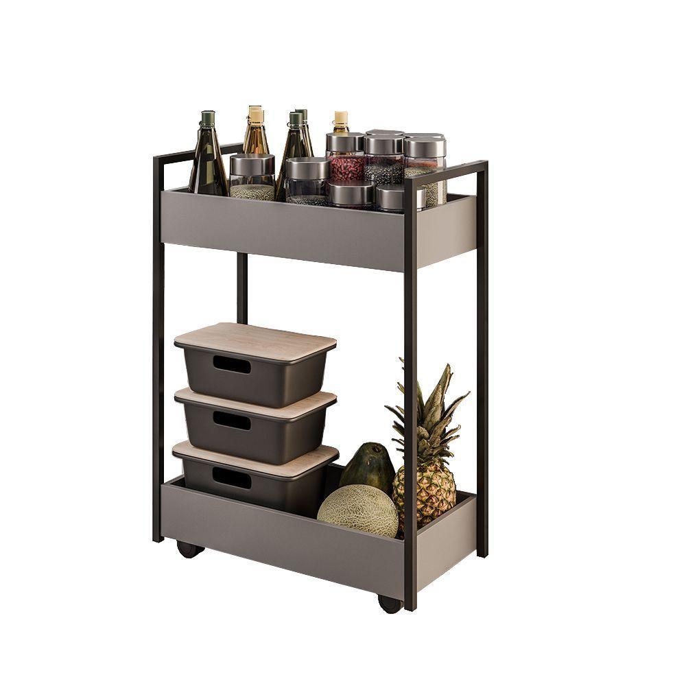 Carrinho Gourmet Auxiliar Para Cozinha 2 Prateleiras Noah Grafite-preto M13 M12 - D'rossi - 2