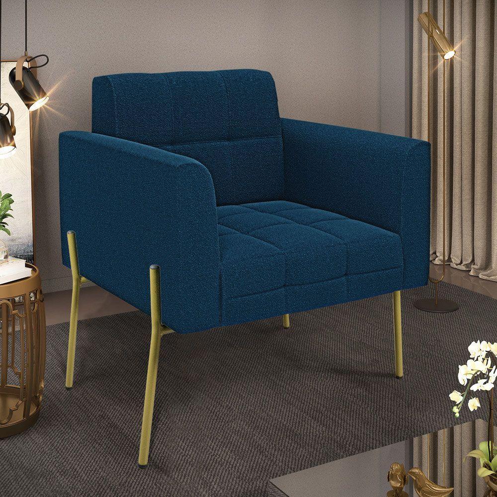 Poltrona Sala De Estar Pé De Ferro Dourado Elisa Bouclê D03 - D'rossi Azul - 2