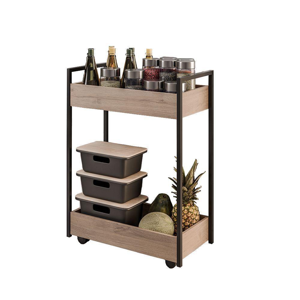 Carrinho Gourmet Auxiliar Para Cozinha 2 Prateleiras Noah Preto M13 - D'rossi Freijó - 2