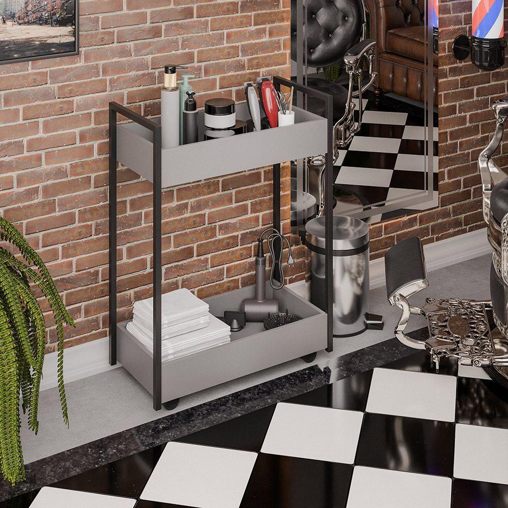 Carrinho De Apoio Estética Salão Industrial 2 Prateleiras Orla Pret M13 - D'rossi Grafite - 1