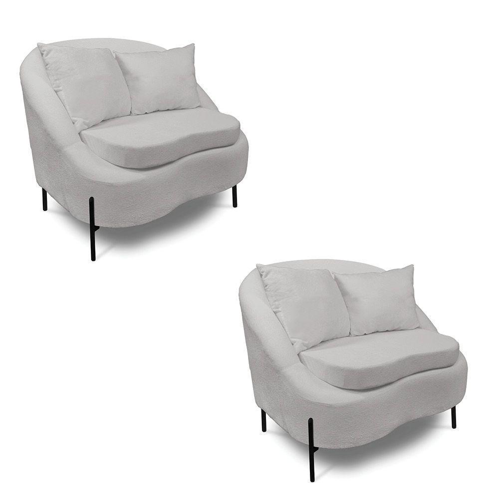 Poltrona Decorativa Orgânica Pé De Metal Preto Kit 2 Zaya Bouclê C05 - D'rossi Cinza - 1