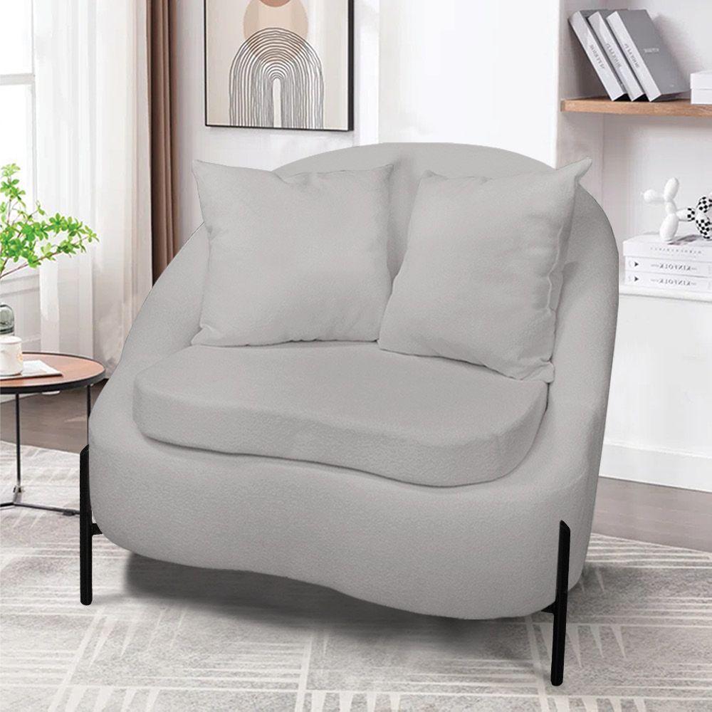 Poltrona Decorativa Orgânica Pé De Metal Preto Kit 2 Zaya Bouclê C05 - D'rossi Cinza - 2