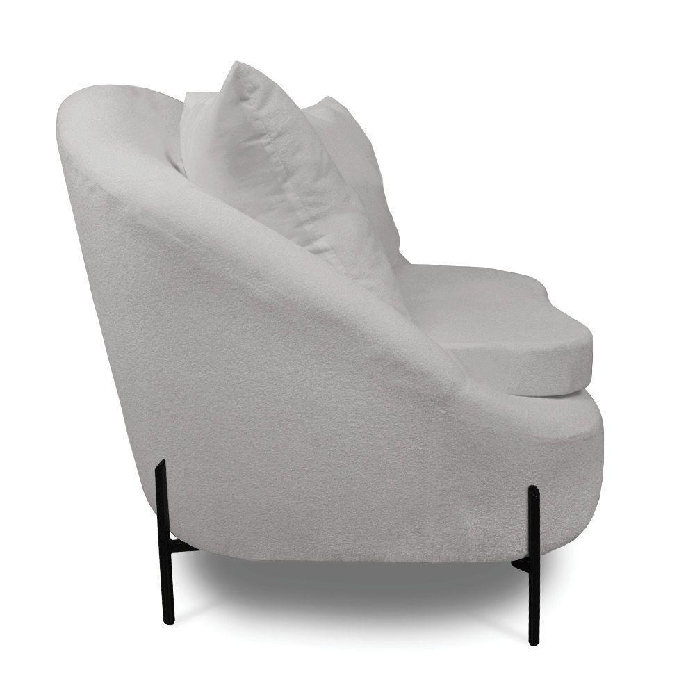 Poltrona Decorativa Orgânica Pé De Metal Preto Kit 2 Zaya Bouclê C05 - D'rossi Cinza - 6