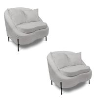 Poltrona Decorativa Orgânica Pé De Metal Preto Kit 2 Zaya Bouclê C05 - D'rossi Cinza - 1