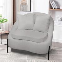 Poltrona Decorativa Orgânica Pé De Metal Preto Kit 2 Zaya Bouclê C05 - D'rossi Cinza - 2