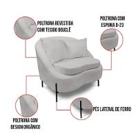 Poltrona Decorativa Orgânica Pé De Metal Preto Kit 2 Zaya Bouclê C05 - D'rossi Cinza - 3