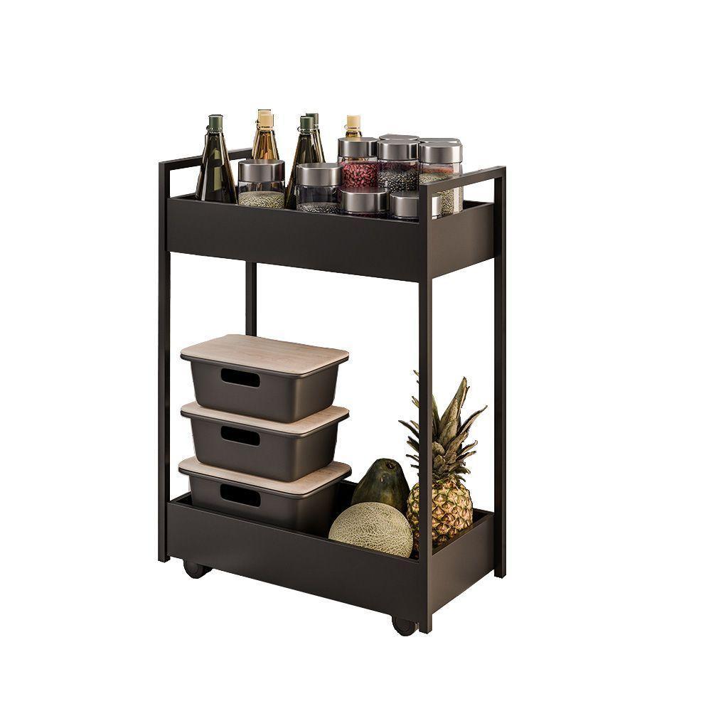 Carrinho Gourmet Auxiliar Para Cozinha 2 Prateleiras Noah Preto M13 - D'rossi Preto - 2