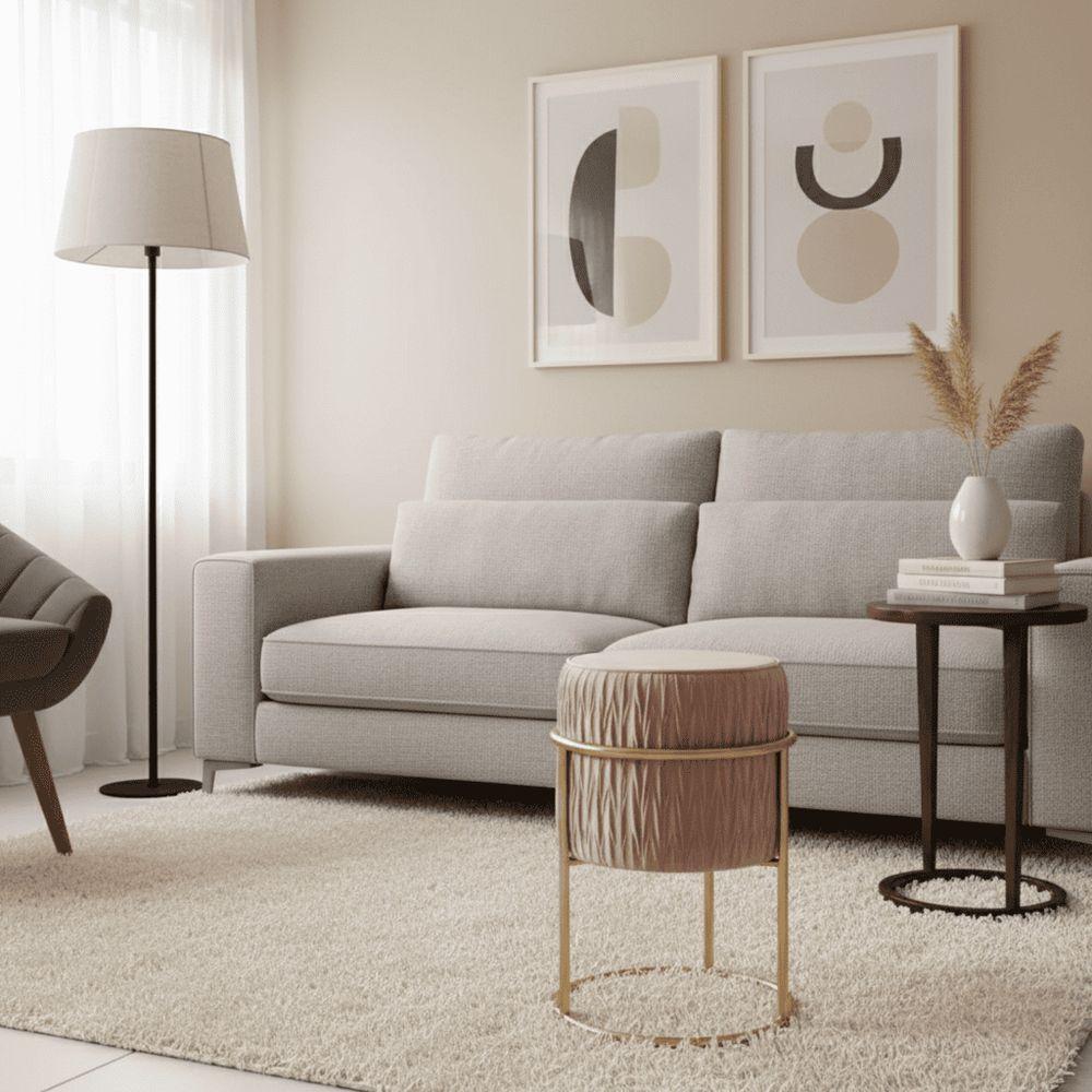 Puff Redondo Decoração De Natal Base De Ferro Dourado Veludo Rosê F04 - D'rossi - 1