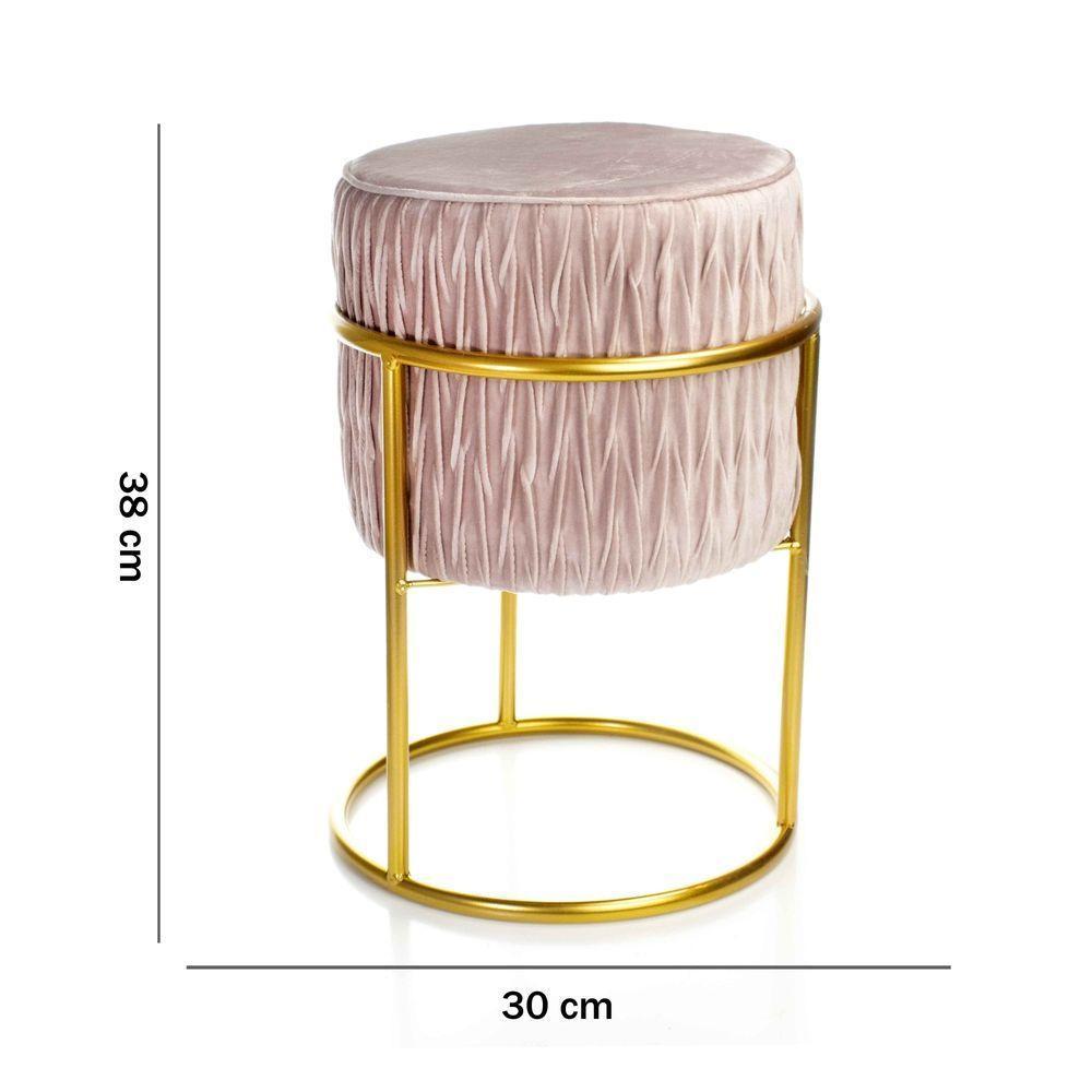 Puff Redondo Decoração De Natal Base De Ferro Dourado Veludo Rosê F04 - D'rossi - 4