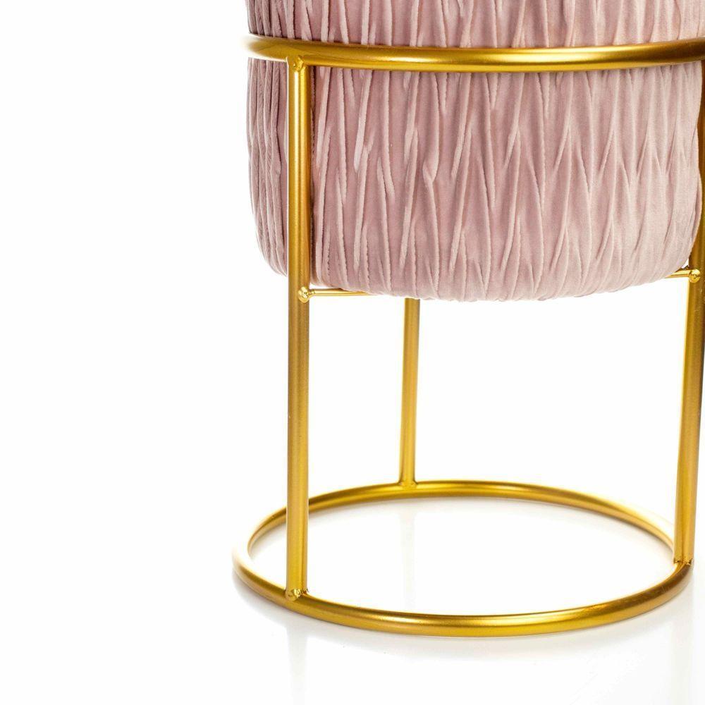 Puff Redondo Decoração De Natal Base De Ferro Dourado Veludo Rosê F04 - D'rossi - 6