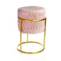 Puff Redondo Decoração De Natal Base De Ferro Dourado Veludo Rosê F04 - D'rossi - 7