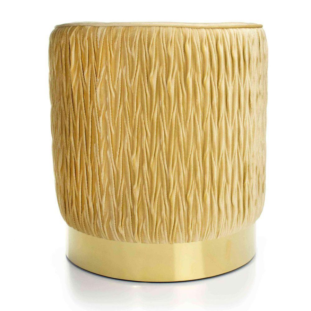 Puff Decorativo Redondo De Natal Com Veludo Bege Com Detalhe Dourado Na Base - D'rossi - 5