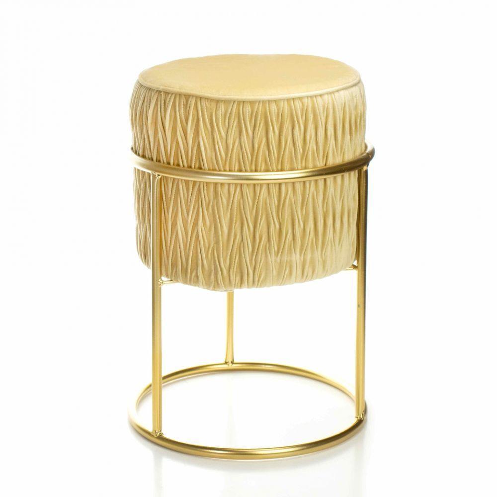 Puff Redondo Decoração De Natal Base De Ferro Veludo Dourado F04 - D'rossi - 4