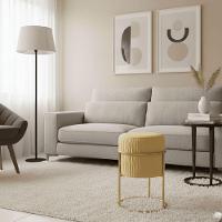 Puff Redondo Decoração De Natal Base De Ferro Veludo Dourado F04 - D'rossi - 1