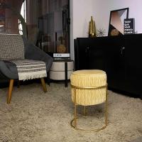 Puff Redondo Decoração De Natal Base De Ferro Veludo Dourado F04 - D'rossi - 2