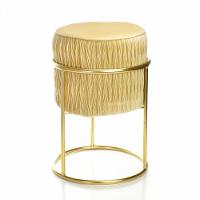 Puff Redondo Decoração De Natal Base De Ferro Veludo Dourado F04 - D'rossi