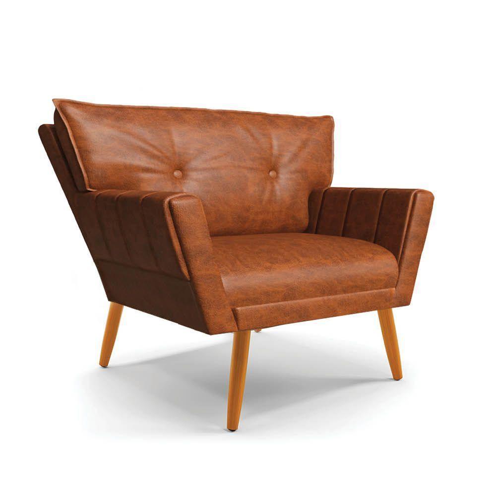 Poltrona Sala Pé Palito Madeira Anitta Sintético Pu Nozes D03 - D'rossi - 2