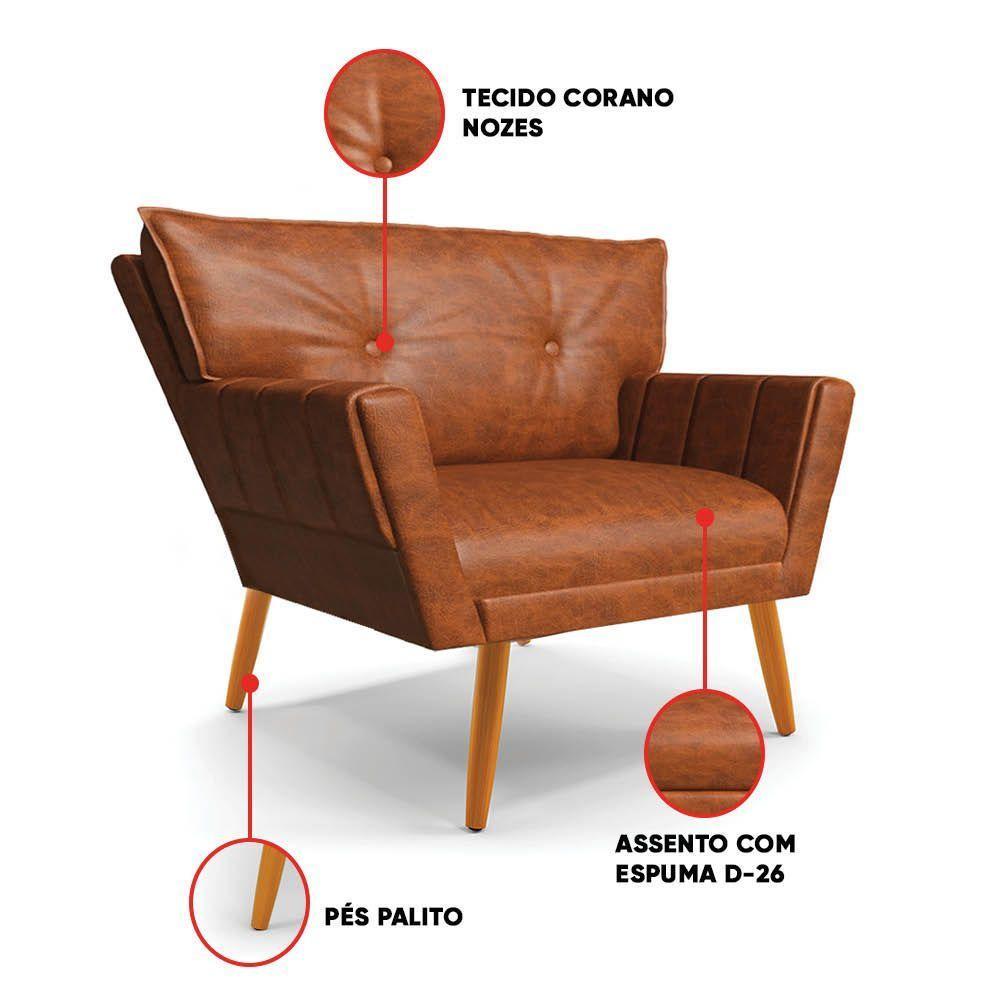 Poltrona Sala Pé Palito Madeira Anitta Sintético Pu Nozes D03 - D'rossi - 3