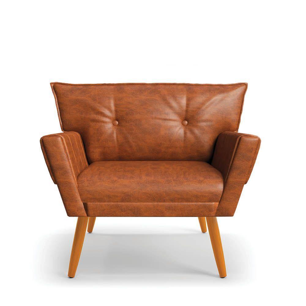 Poltrona Sala Pé Palito Madeira Anitta Sintético Pu Nozes D03 - D'rossi - 5