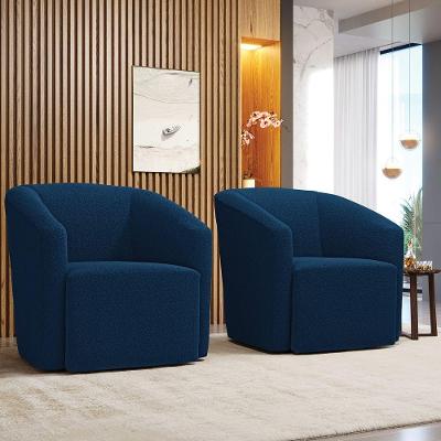 Kit 2 Poltronas Giratórias Stella Max Principal Sala De Estar Bouclê Azul D'Rossi